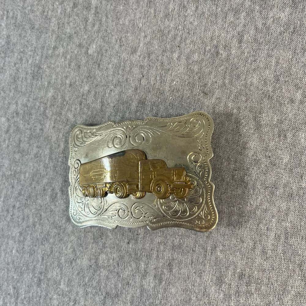 Vintage Chambers Belt Co Semi Truck Nickel Silver Belt Buckle